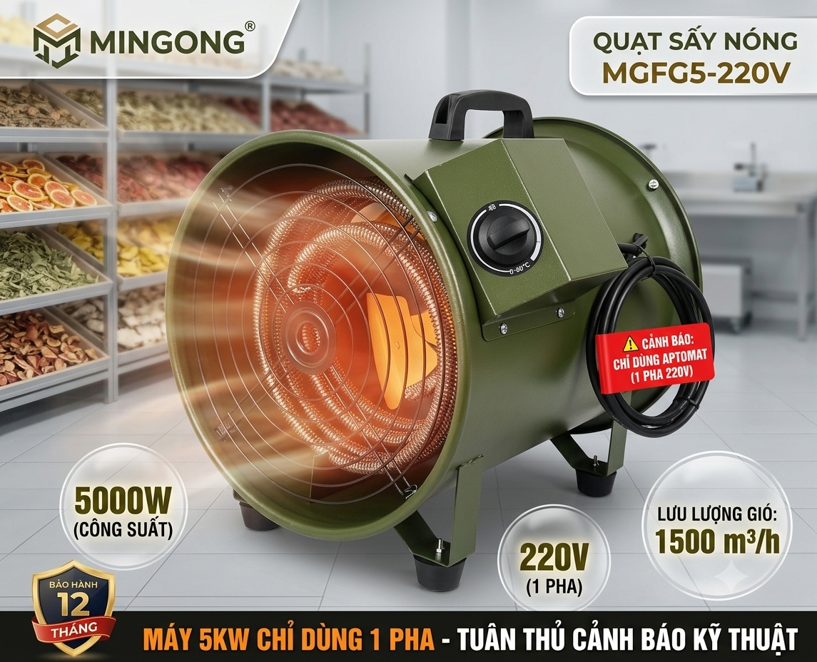 quạt sấy công nghiệp 5kw xanh máy sấy gió nóng công nghiệp 5kw